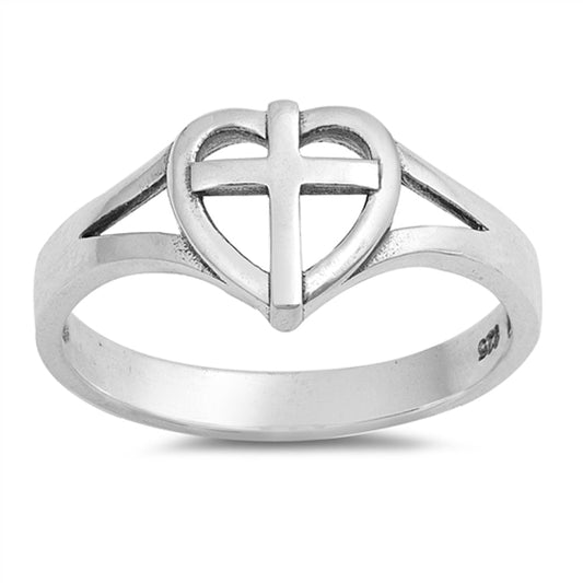 Oxidized Heart Cross Love Promise Ring New .925 Sterling Silver Band Sizes 4-10