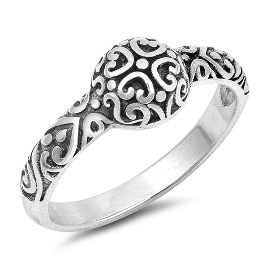 Oxidized Heart Swirl Filigree Celtic Ring .925 Sterling Silver Band Sizes 4-10