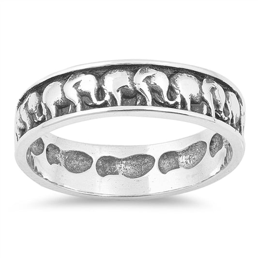 Oxidized Eternity Elephant Animal Ring New .925 Sterling Silver Band Sizes 4-10