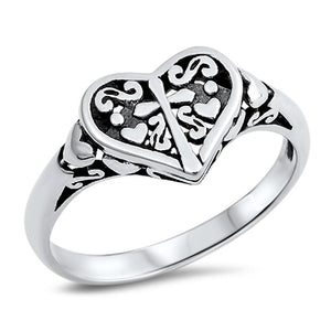 Filigree Heart Cross Oxidized Purity Ring .925 Sterling Silver Band Sizes 5-10