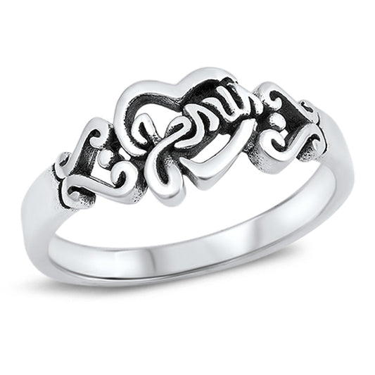 Jesus Loves You Heart Script Purity Ring New 925 Sterling Silver Band Sizes 5-10