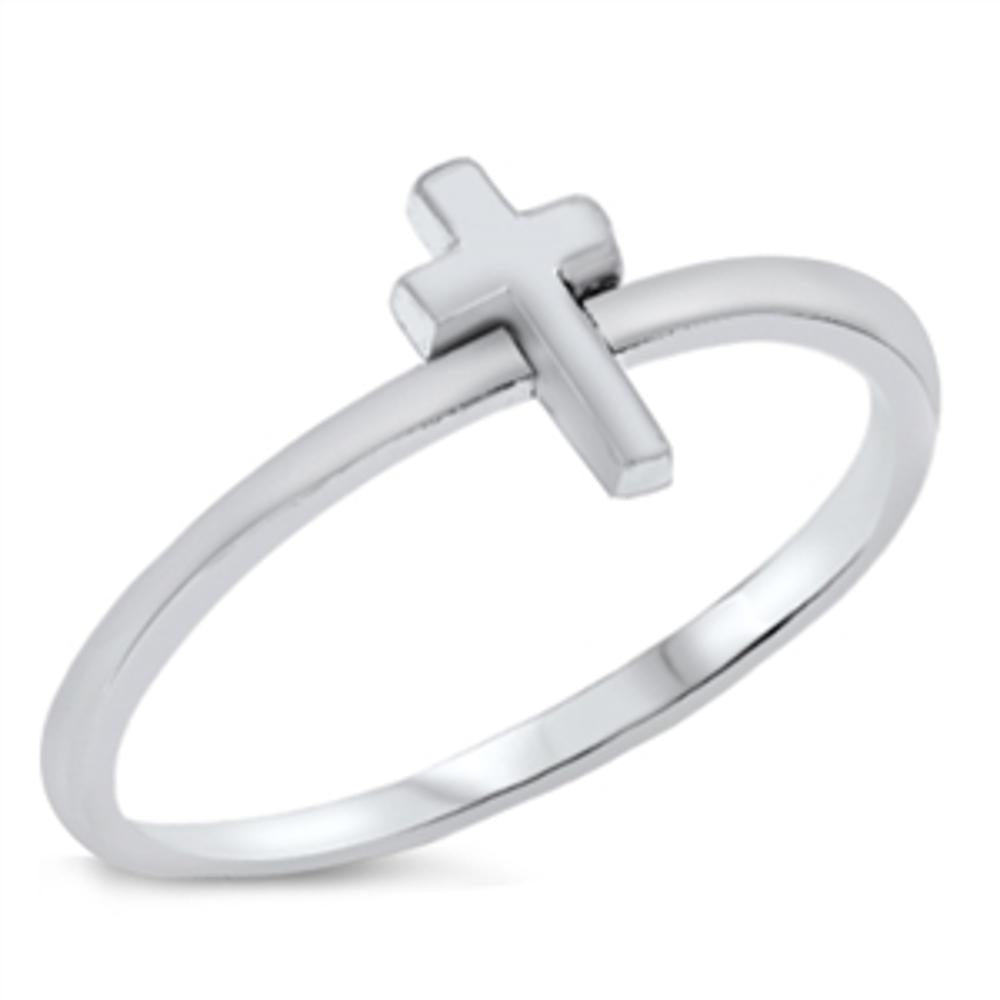 Small Thin Simple Midi Cross Christ Ring New 925 Sterling Silver Band Sizes 5-9