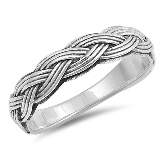 Braided Woven Criss Cross Thumb Ring New .925 Sterling Silver Band Sizes 6-12