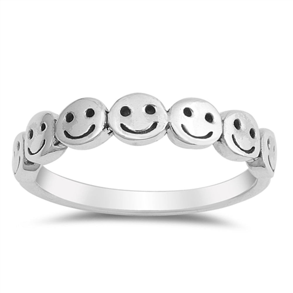 Smiley Face Cute Polished Thumb Ring New .925 Sterling Silver Band Sizes 4-10