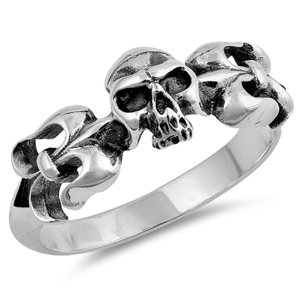 Skull Biker Fleur de Lis Thumb Ring New .925 Sterling Silver Band Sizes 6-12