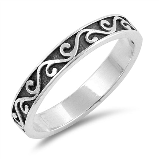 Oxidized Vintage Boho Vine Stackable Ring .925 Sterling Silver Band Sizes 3-10