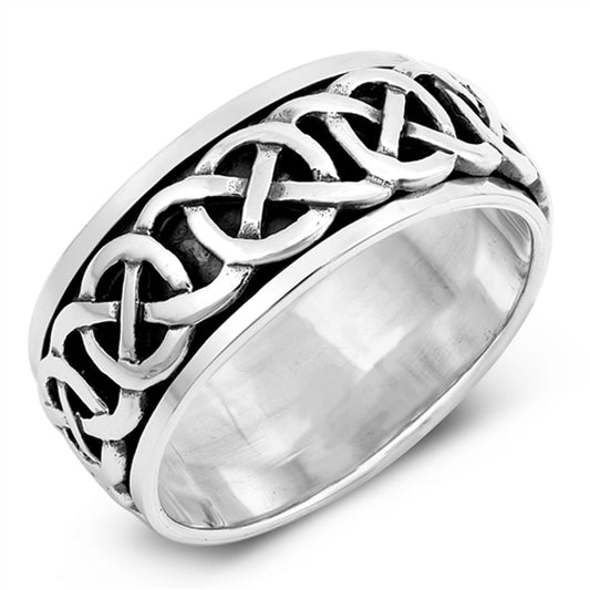 Infinity Knot Celtic Oxidized Spinner Ring .925 Sterling Silver Band Sizes 7-13