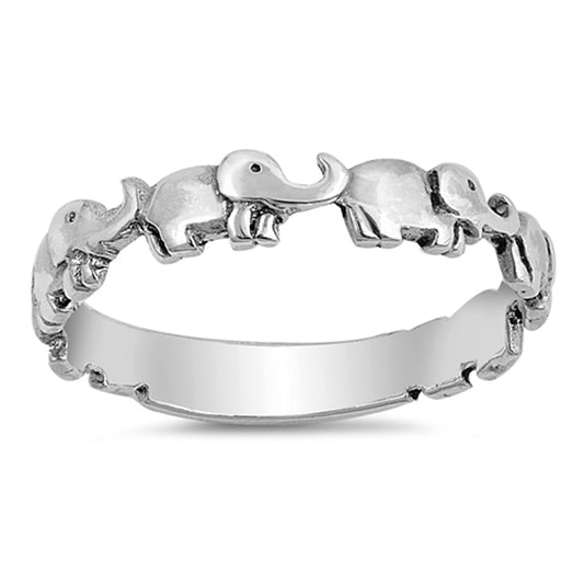 Cute Elephant Boho Girl's Dainty Stackable Ring Sterling Silver Band Sizes 4-12