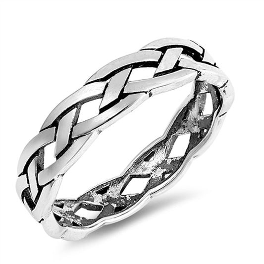 Oxidized Celtic Weave Braid Stackable Ring .925 Sterling Silver Band Sizes 4-10