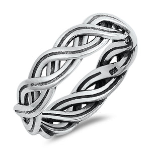 Oxidized Weave Eternity Knot Rope Braid Ring 925 Sterling Silver Band Sizes 5-10