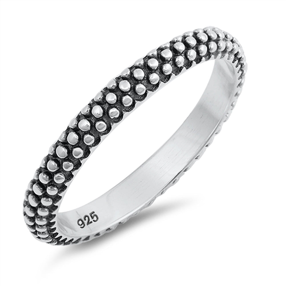 Eternity Bali Bead Stacking Oxidized Ring .925 Sterling Silver Band Sizes 4-10