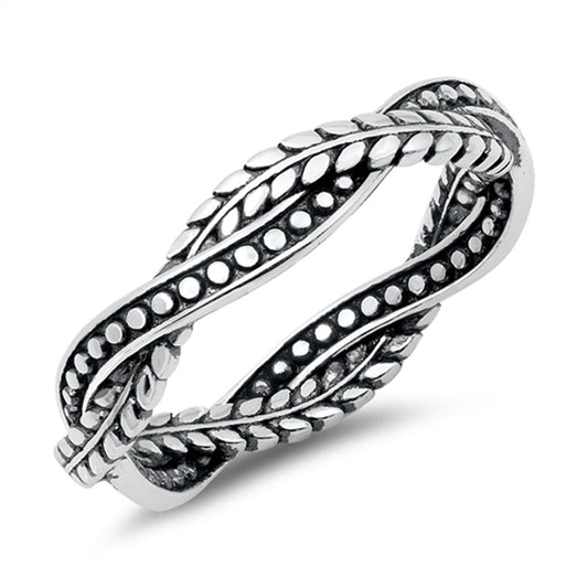 Cute Twisted Nature Leaf Vine Oxidized Boho Dot Sterling Silver Ring Sizes 4-12