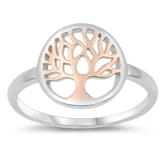 Rose Gold-Tone Tree of Life Cutout Ring .925 Sterling Silver Sizes 4-12