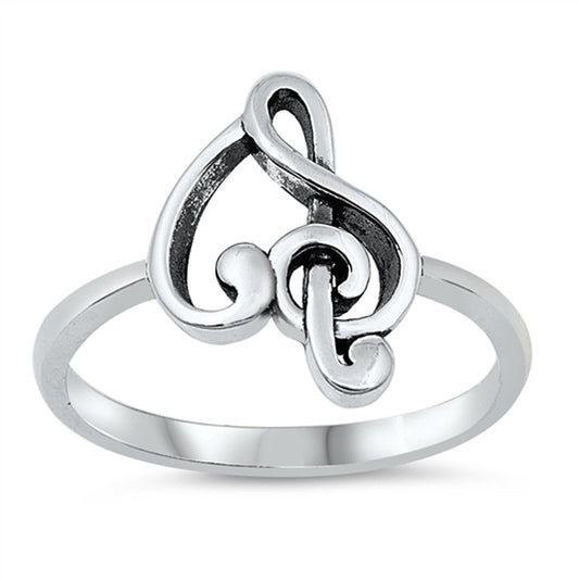 Oxidized Heart Music Love Clef Note Ring .925 Sterling Silver Band Sizes 4-10