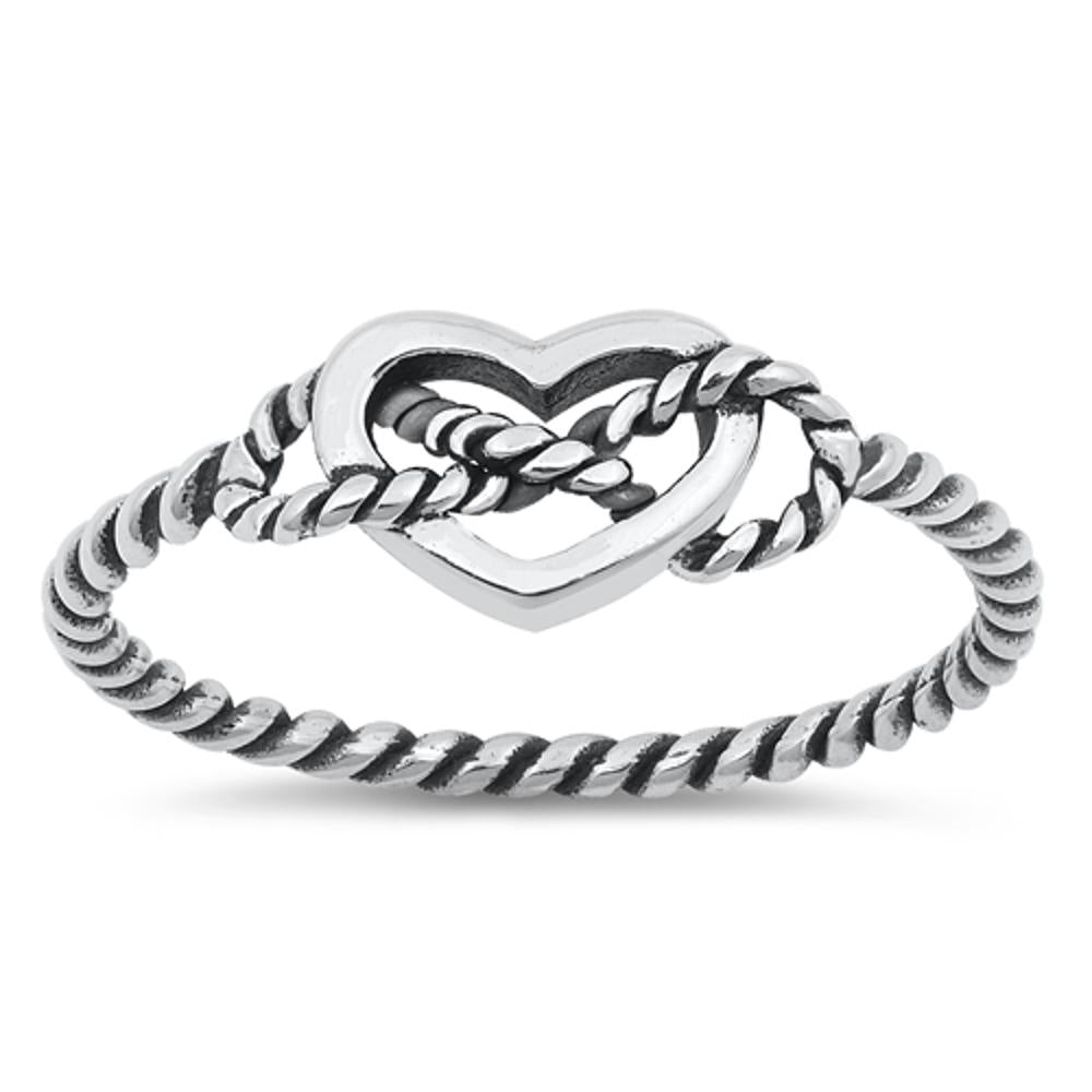 Oxidized Infinity Rope Love Knot Heart Ring .925 Sterling Silver Band Sizes 3-10