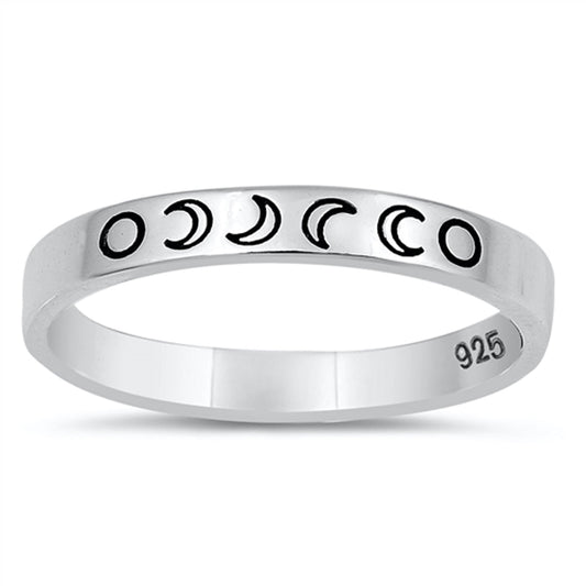 Lunar Moon Phases Science Nature Space Ring .925 Sterling Silver Band Sizes 4-10