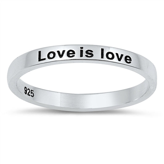 Love is love LGBT Script Word Stackable Ring 925 Sterling Silver Band Sizes 4-10