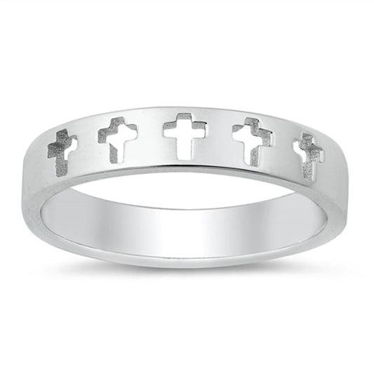 Unique Cutout Christian Cross Jesus Ring New .925 Sterling Silver Band Sizes 4-10