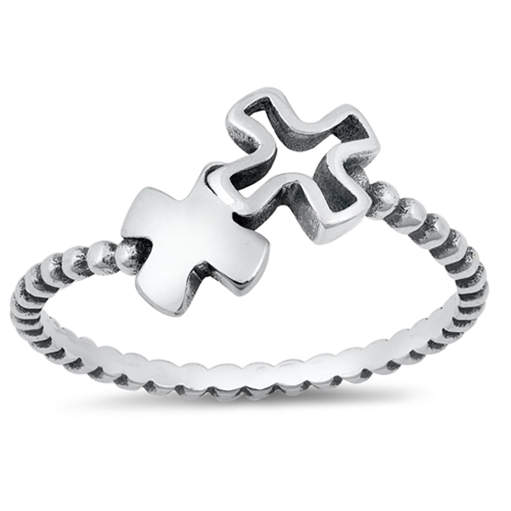 Promise Ring Double Cross Open Cutout New .925 Sterling Silver Band Sizes 4-10