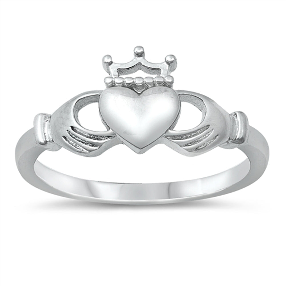 High Polish Irish Claddagh Promise Heart Hand Ring New .925 Sterling Silver Band Sizes 4-10