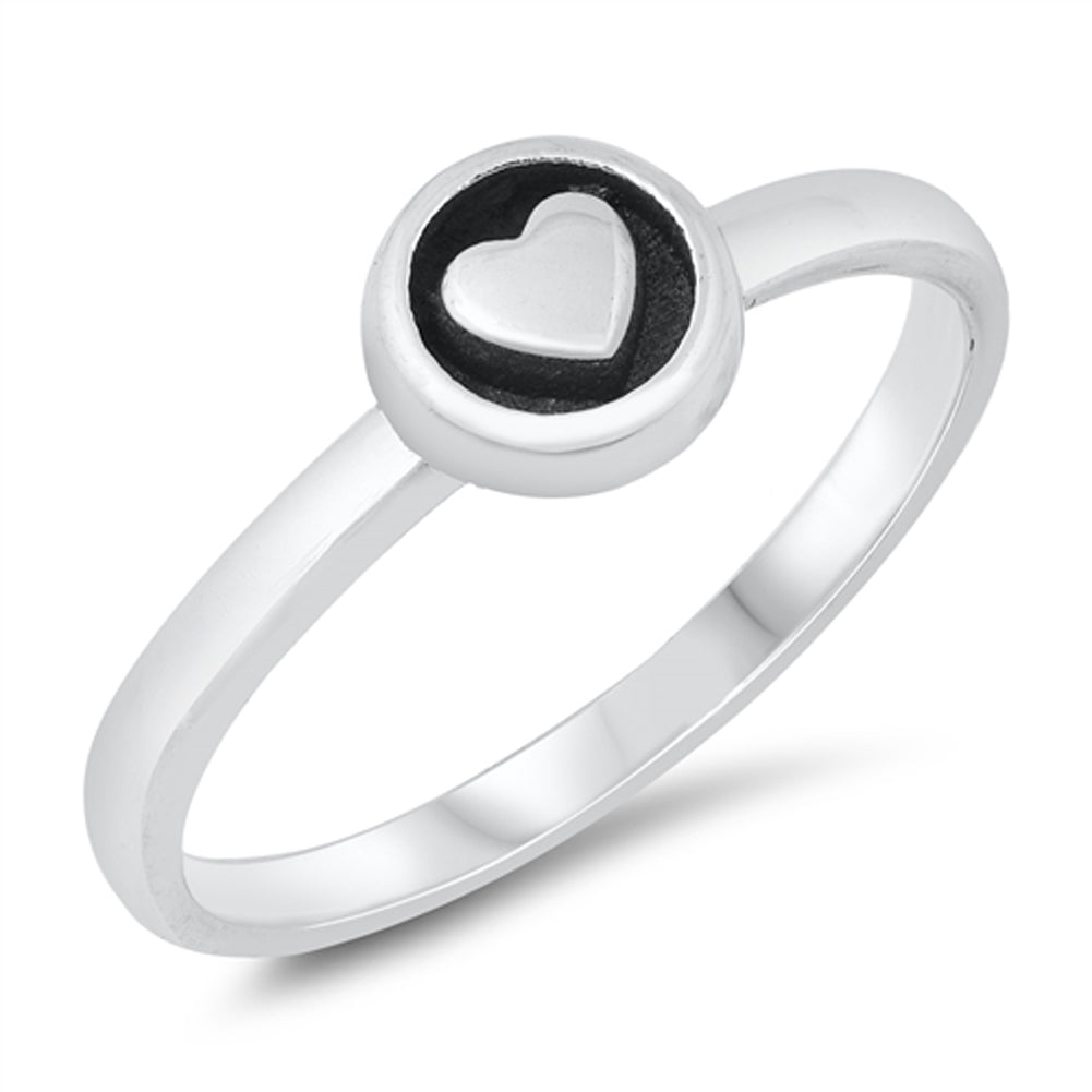 Oxidized Circle Promise Heart .925 Sterling Silver Band Sizes 4-10