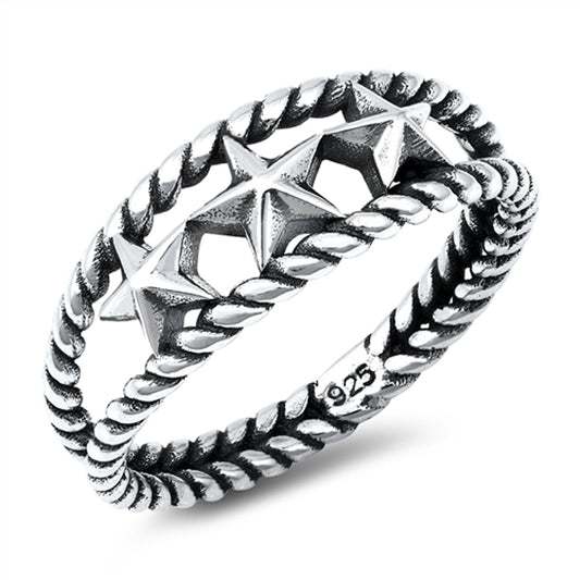 Unique Triple Northern Star Nautical Rope Ring New .925 Sterling Silver Band Sizes 5-10