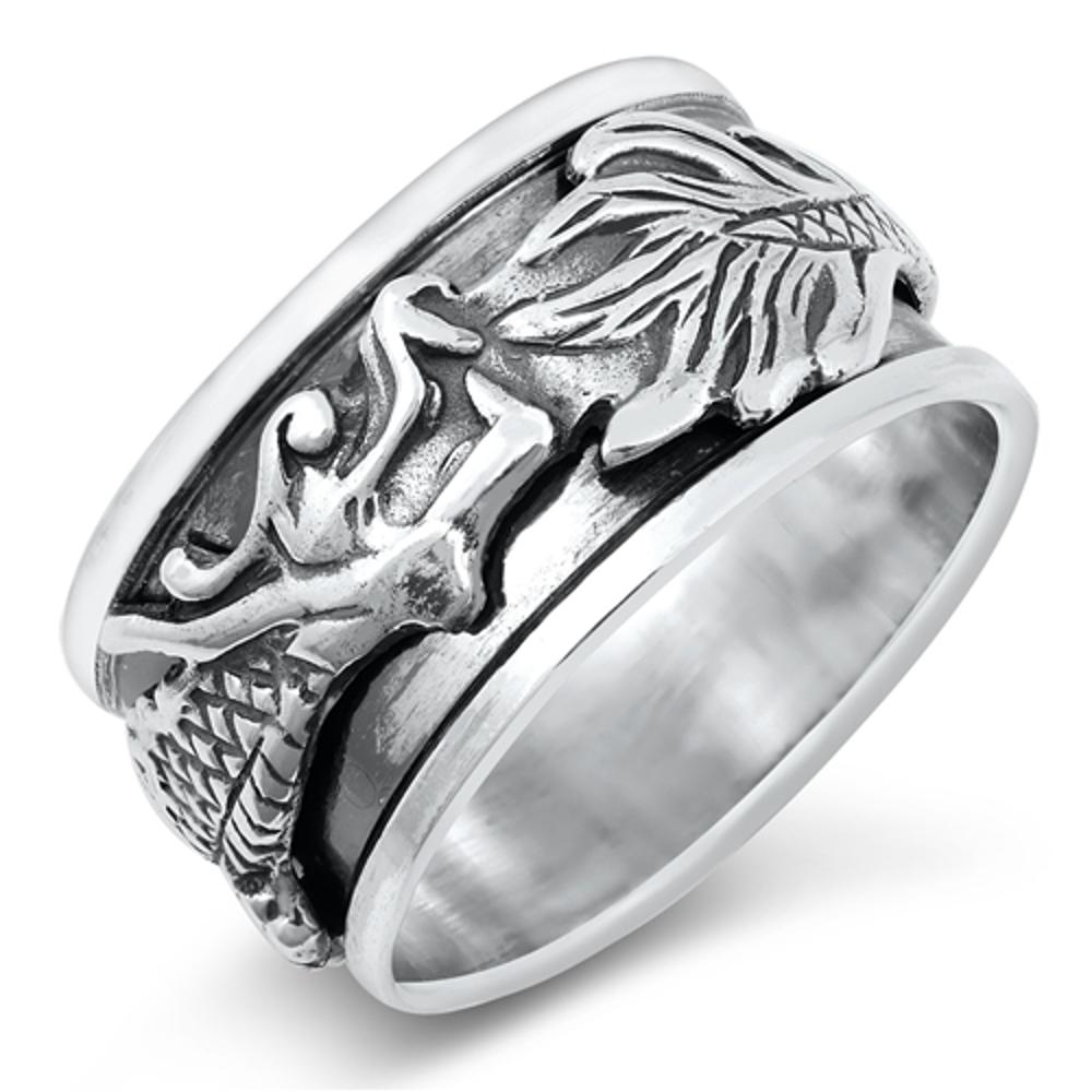 Polished Oxidized Realistic Etched Dragon Ring New .925 Sterling Silver Band Sizes 7-13