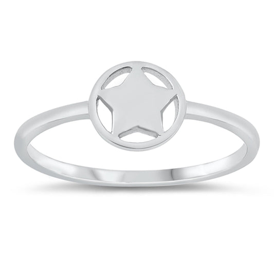 Polished Round Cutout Star Ring New .925 Sterling Silver Band Sizes 4-10