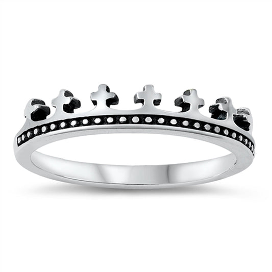 Thin Cross Crown Ring New .925 Sterling Silver Band Sizes 4-10