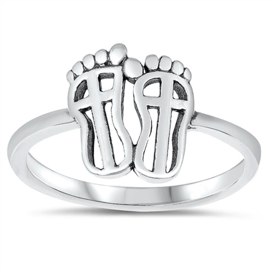 Unique Open Cross Footprints Religious Sterling Silver Ring Sizes 4-10