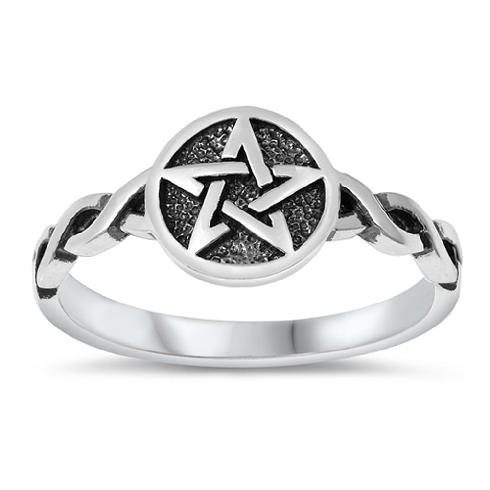 Oxidized Interlocking Celtic Knot Star Sterling Silver Ring Sizes 4-10