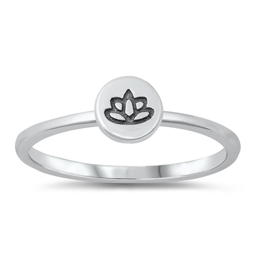 Lotus Flower Simple Polished Ring New .925 Sterling Silver Band Sizes 4-10