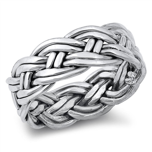 Thick Braided Celtic Viking Ring Unique New .925 Sterling Silver Band Sizes 7-12