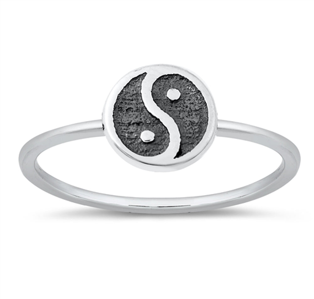 Oxidized Yin and Yang Polished Ring New .925 Sterling Silver Band Sizes 4-10