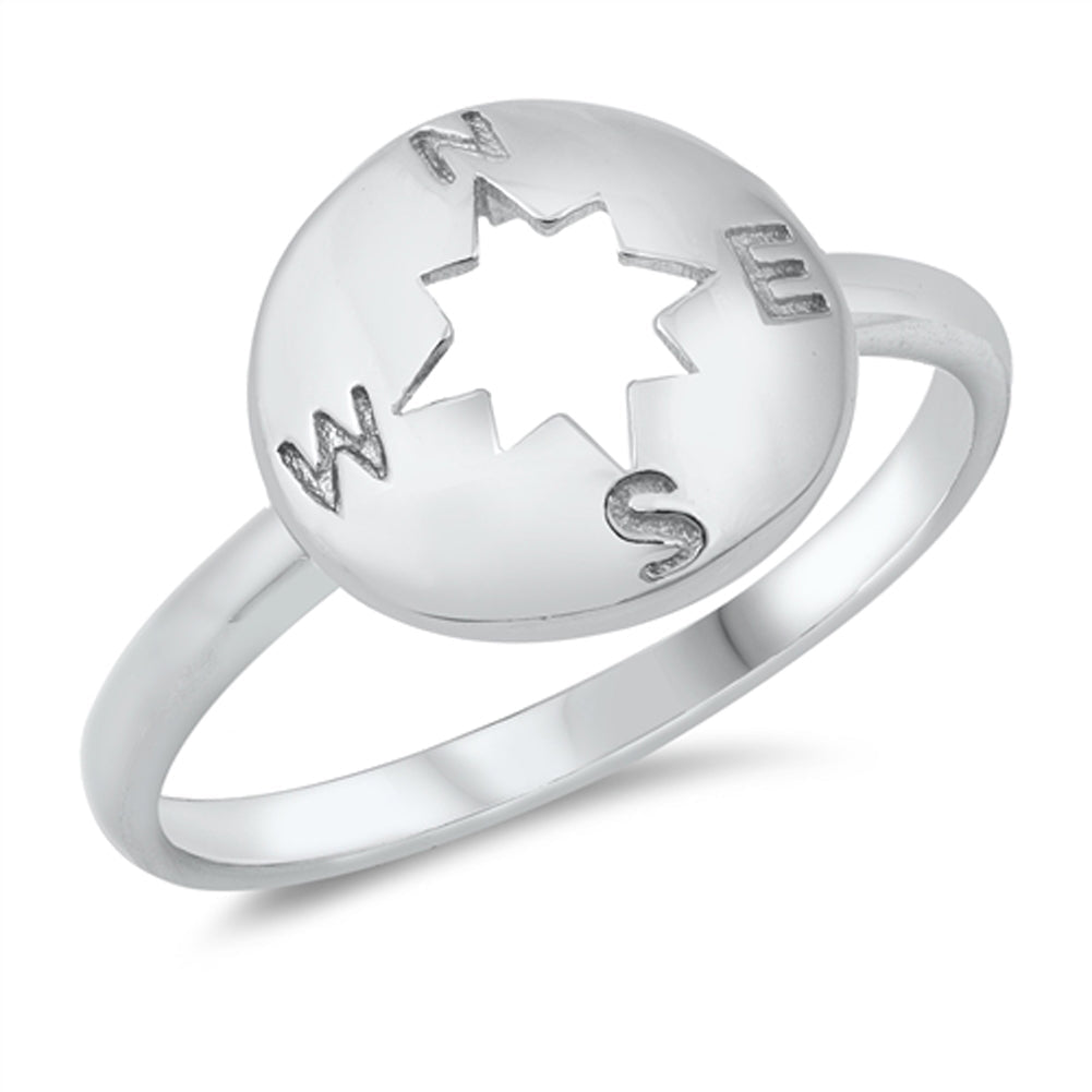 Northern Star Compass Polished Ring New .925 Sterling Silver Band Sizes 4-10