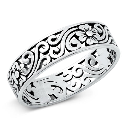 Ornate Filigree Swirl Wildflower Ring .925 Sterling Silver Band Sizes 5-12