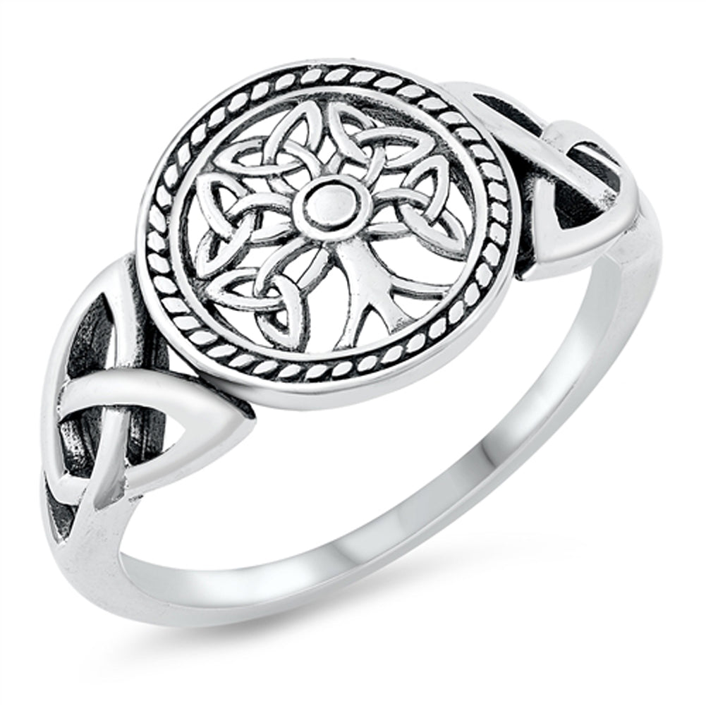 Ornate Celtic Knot Tree of Life Ring New .925 Sterling Silver Band Sizes 5-12