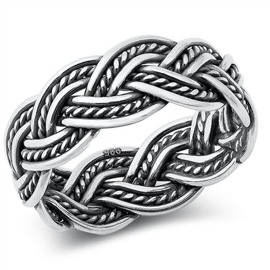 Intricate Woven Rope Braid Knot Ring New .925 Sterling Silver Band Sizes 5-12