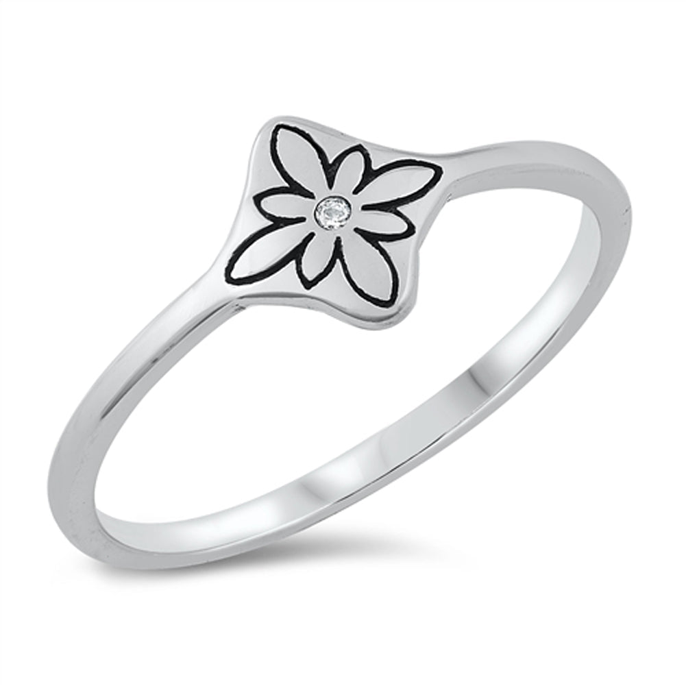 Simple Delicate Studded Flower CZ Ring New .925 Sterling Silver Band Sizes 4-10