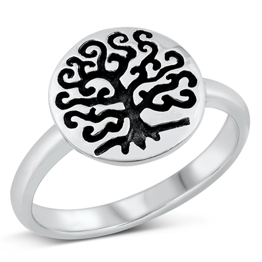 Oxidized Tree of Life Medallion Ring New .925 Sterling Silver Band Sizes 5-10