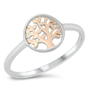 Two Tone Tree of Life Happiness Ring New .925 Sterling Silver Band Sizes 4-10