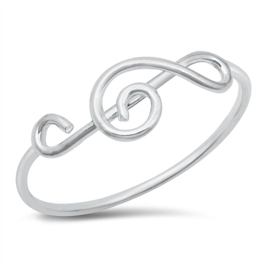 Elegant Sideways Treble Clef Music Ring New .925 Sterling Silver Band Sizes 3-10