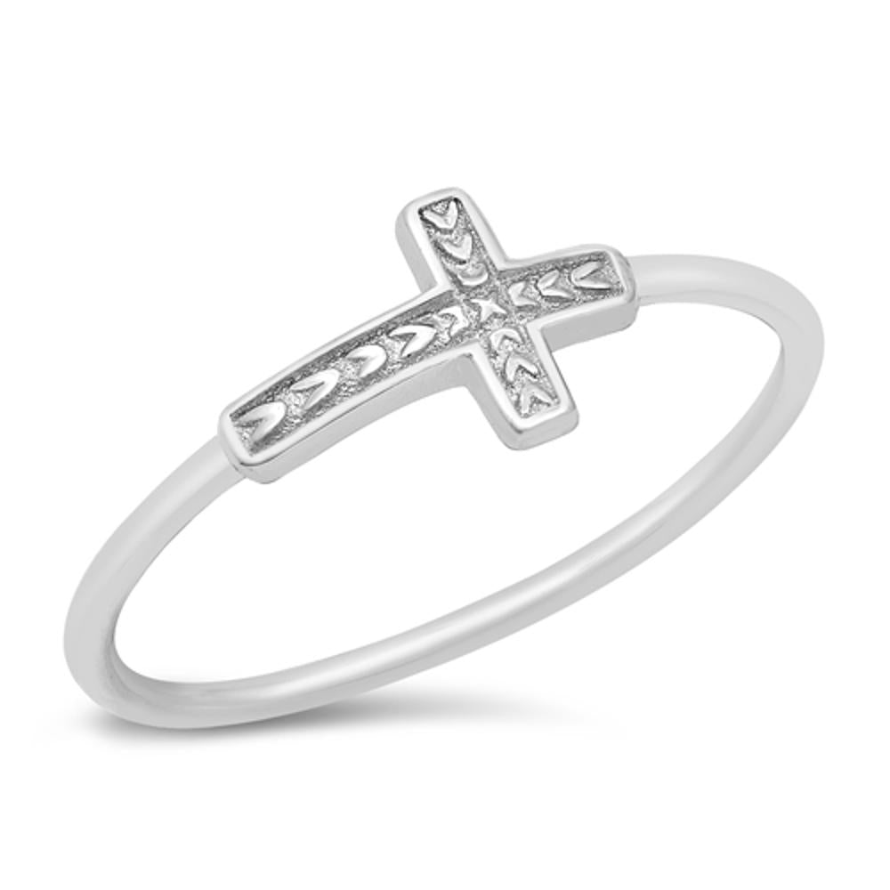 Sideways Cross Leaf Christian Ring New .925 Sterling Silver Band Sizes 4-10