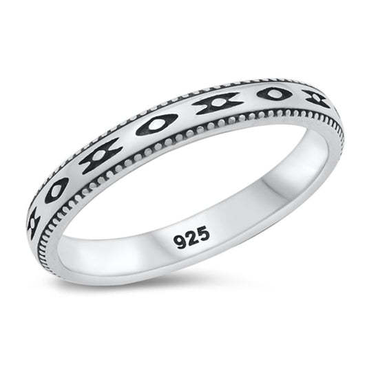 Aztec Boho X O Kiss Hug Love Stacking Ring .925 Sterling Silver Band Sizes 3-10