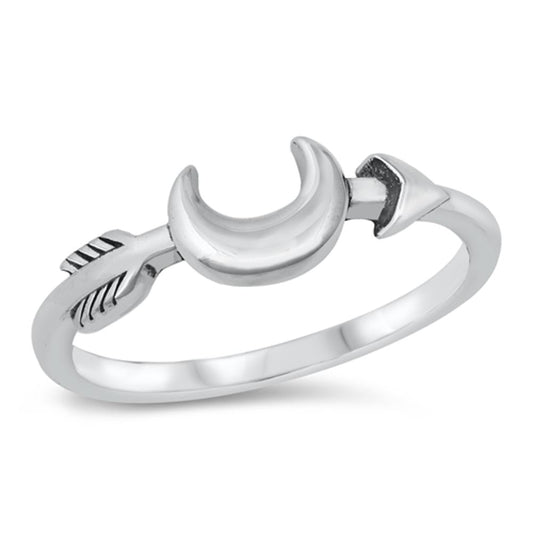 Sideways Crescent Moon Arrow Ring New .925 Sterling Silver Band Sizes 4-10