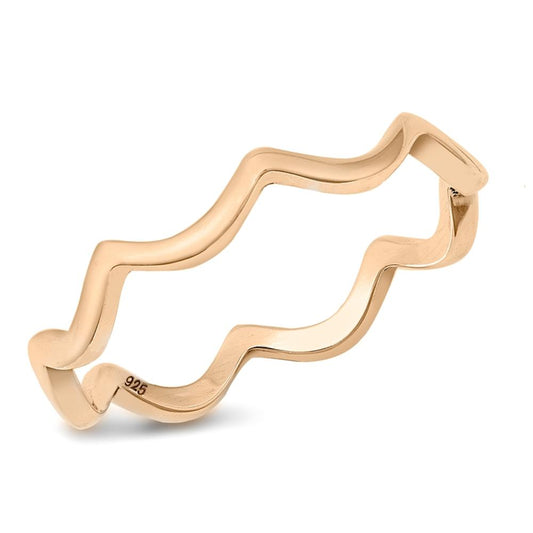 Rose Gold-Tone Plated Wavy Wave Ring New .925 Sterling Silver Band Sizes 4-10