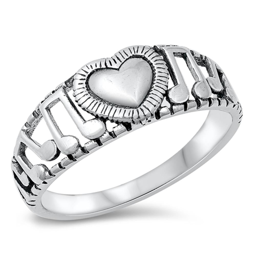 Love Music Notes Heart Beautiful Ring New .925 Sterling Silver Band Sizes 5-10