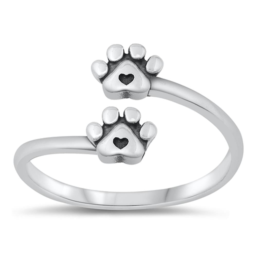 Sterling Silver Paws & Hearts Ring