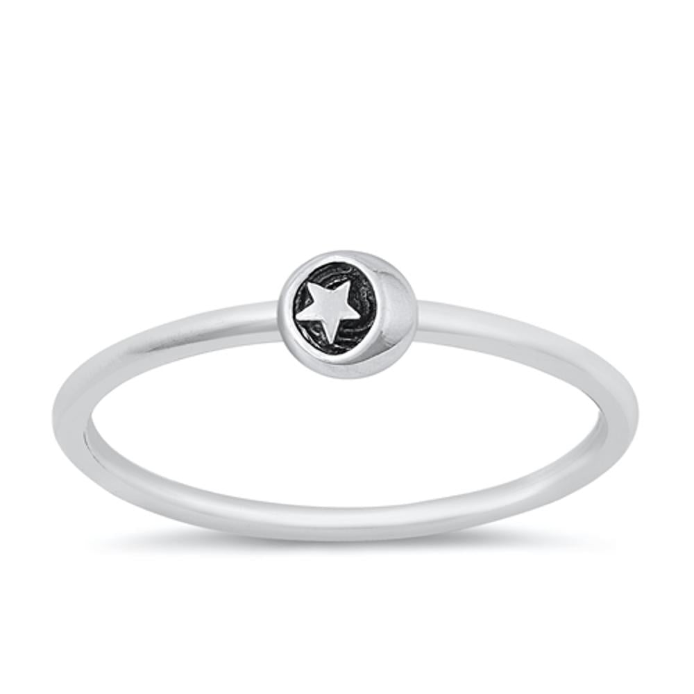 Sterling Silver Mini Moon & Star Ring