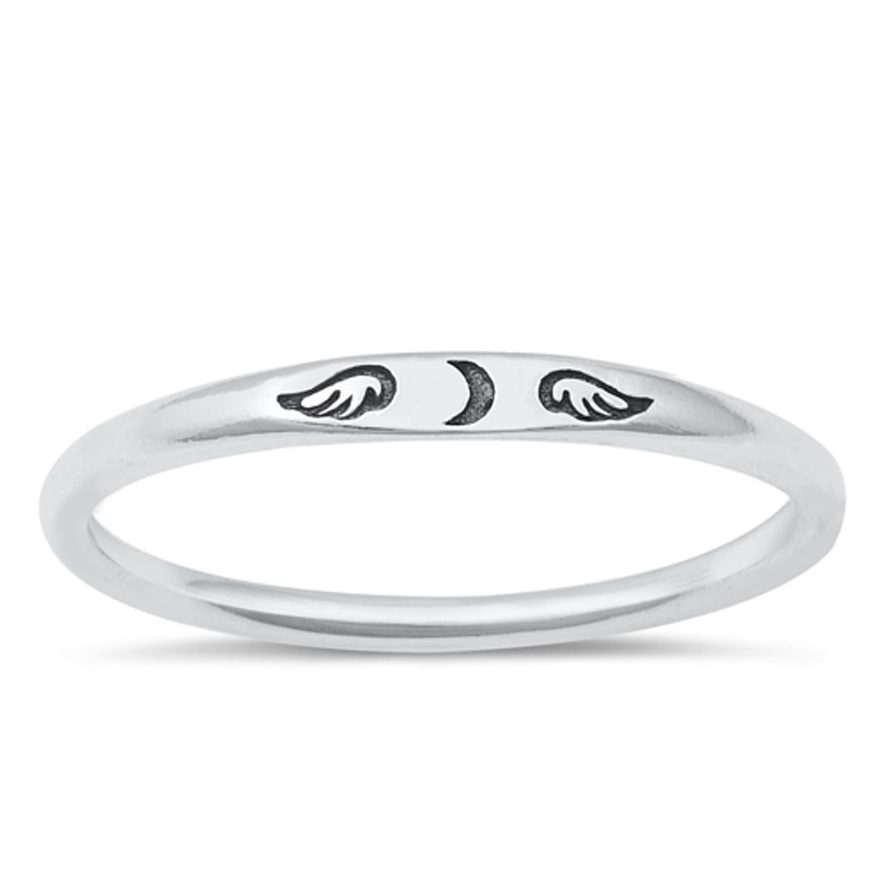 Sterling Silver Moon & Angel Wings Ring